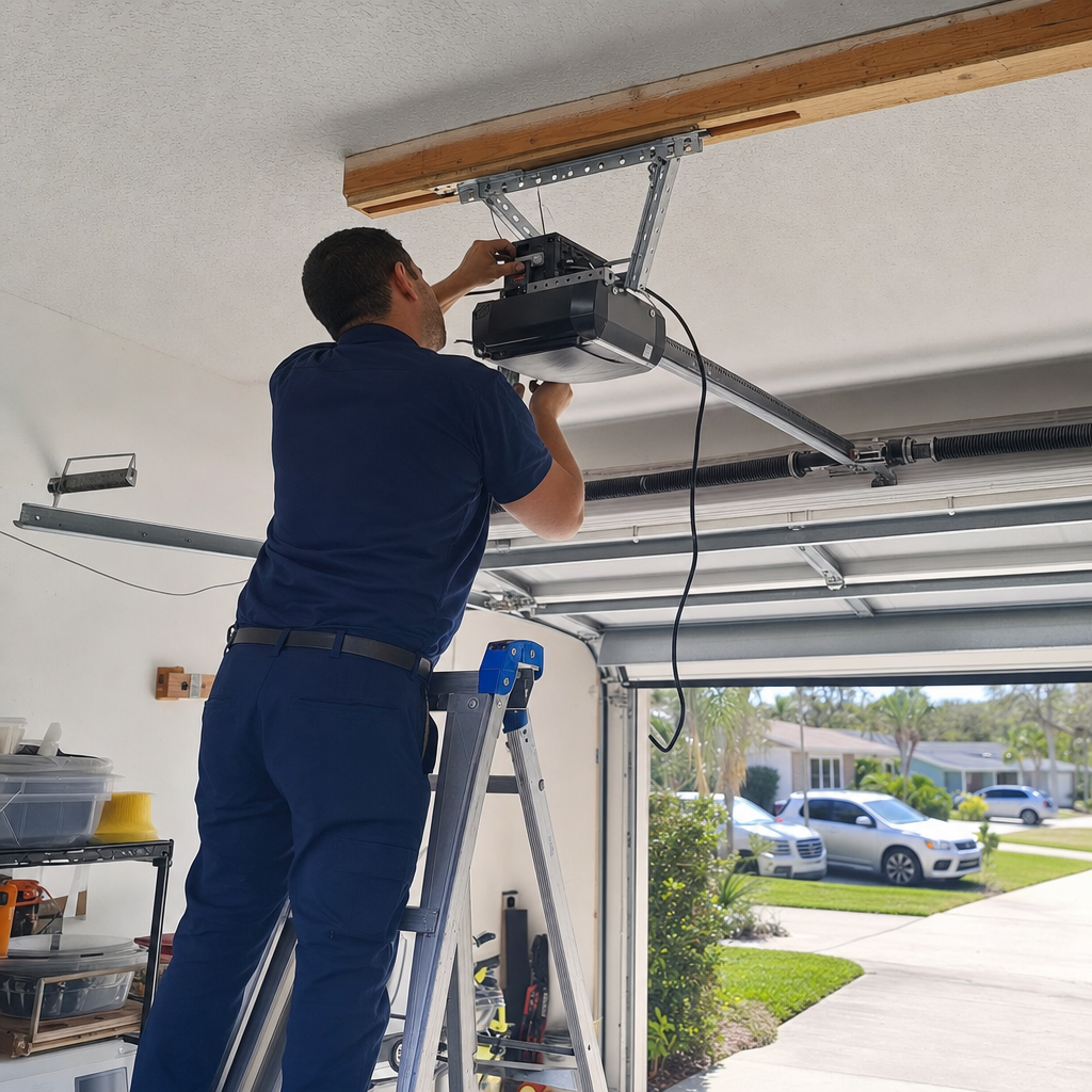 Garage door opener installation by professional technician